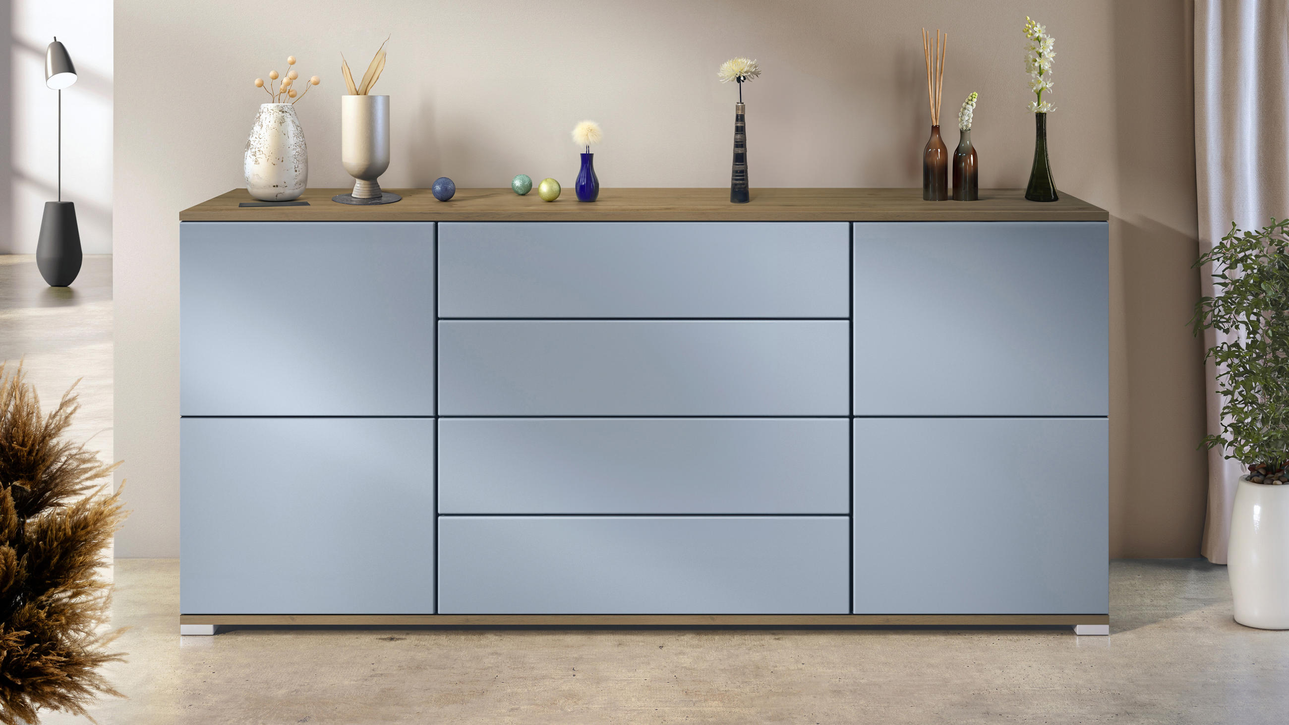 SIDEBOARD Rova Denim matt - Pastellblau, Holzwerkstoff (166.5/75.5/35cm) - Vladon