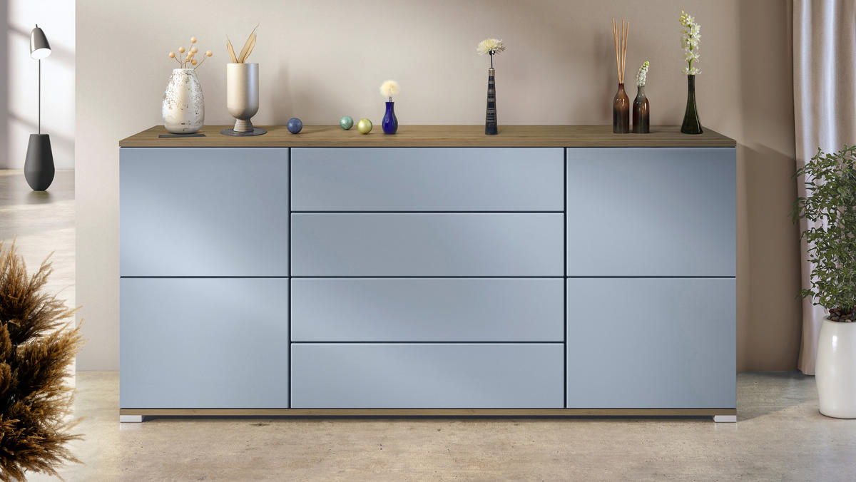 SIDEBOARD Rova Denim matt - Pastellblau, Holzwerkstoff (166.5/75.5/35cm) - Vladon