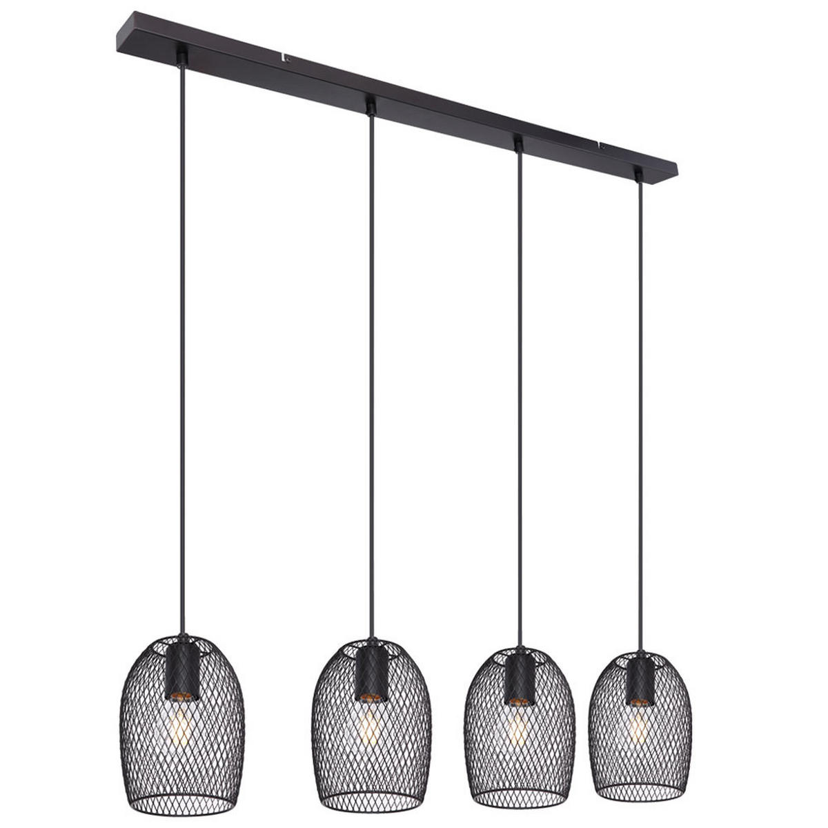 HÄNGELEUCHTE Metall Schwarz Gitteroptik 4 flammig - Schwarz, Metall (100/15/150cm)