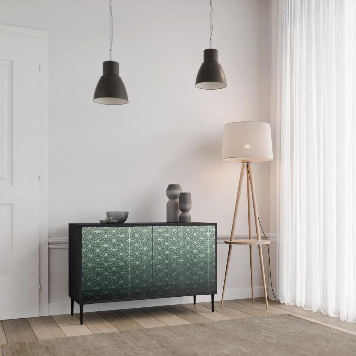 SIDEBOARD ORNAMENTAL GLIMMER, Eicheneffekt, 111x42x77,5 cm, 2 Türen - Eichefarben/Buchefarben, Holzwerkstoff/Buchenholz (111/77.5/42cm) - SpaceRebels