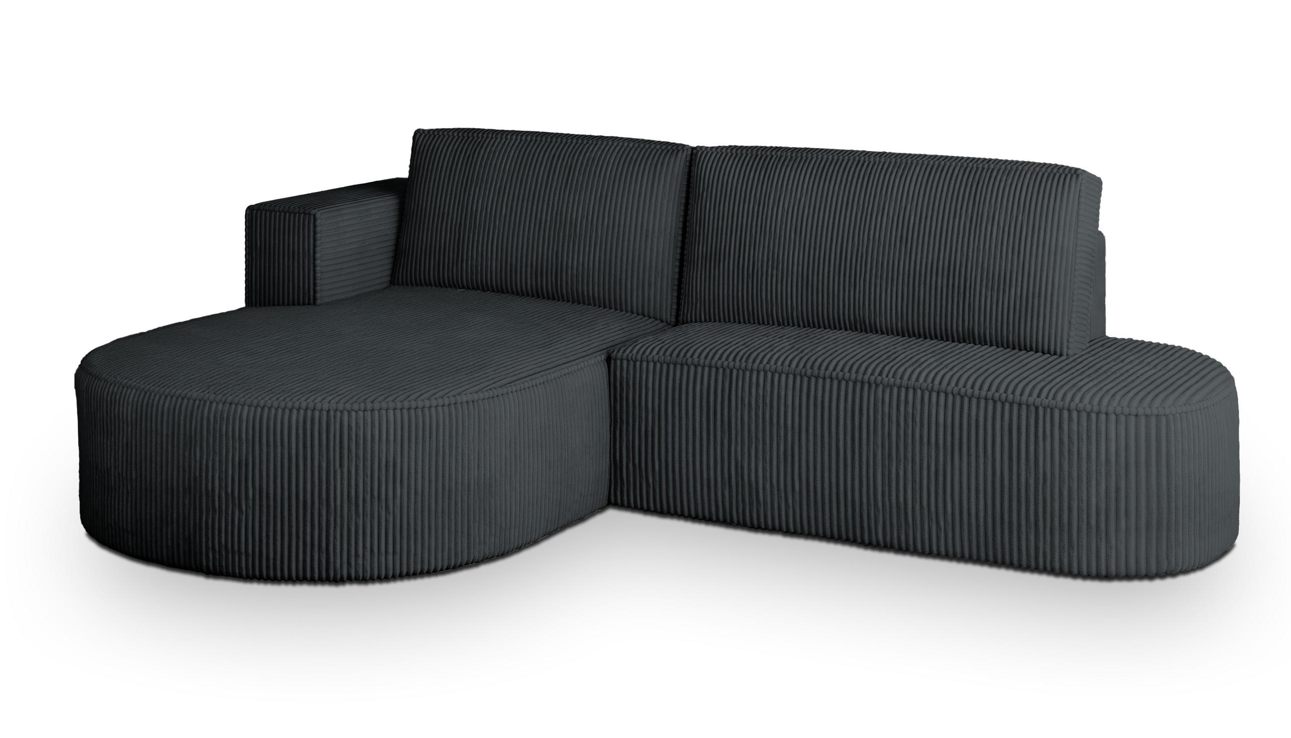 ECKSOFA CORTIO P L-S Graphitfarben Kordstoff mit Schlaffunktion - Graphitfarben, Holz (265/174cm) - MASSENO