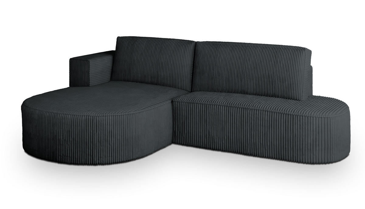 ECKSOFA CORTIO P L-S Graphitfarben Kordstoff mit Schlaffunktion - Graphitfarben, Holz (265/174cm) - MASSENO
