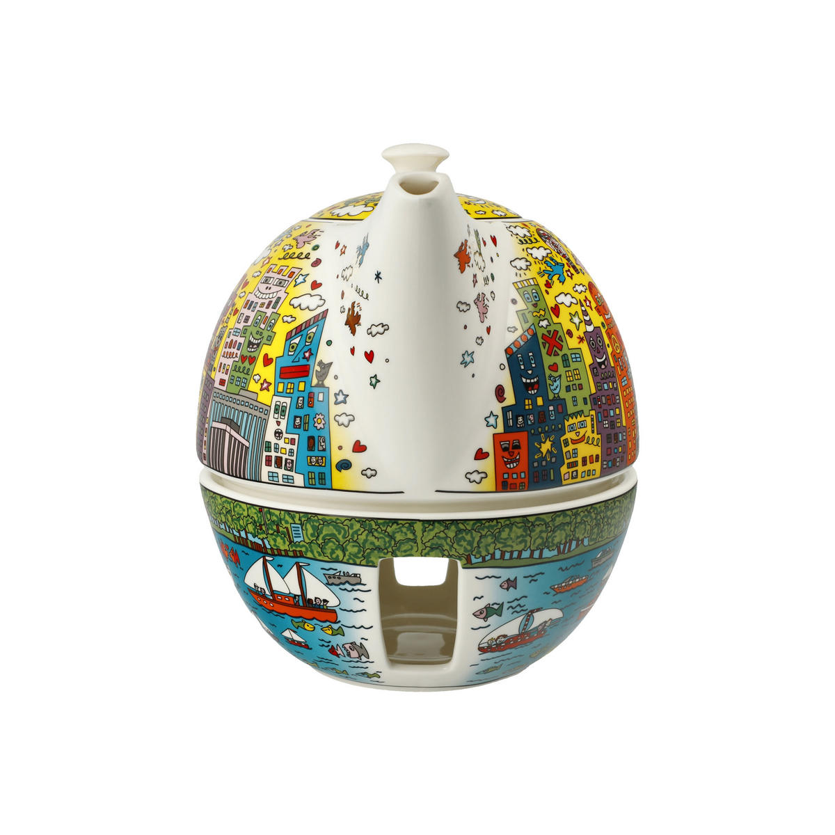TEEKANNE MIT STÖVCHEN James Rizzi - My New York City Sunset bunt 1,2 l - Multicolor, Keramik (1.2L) - Goebel