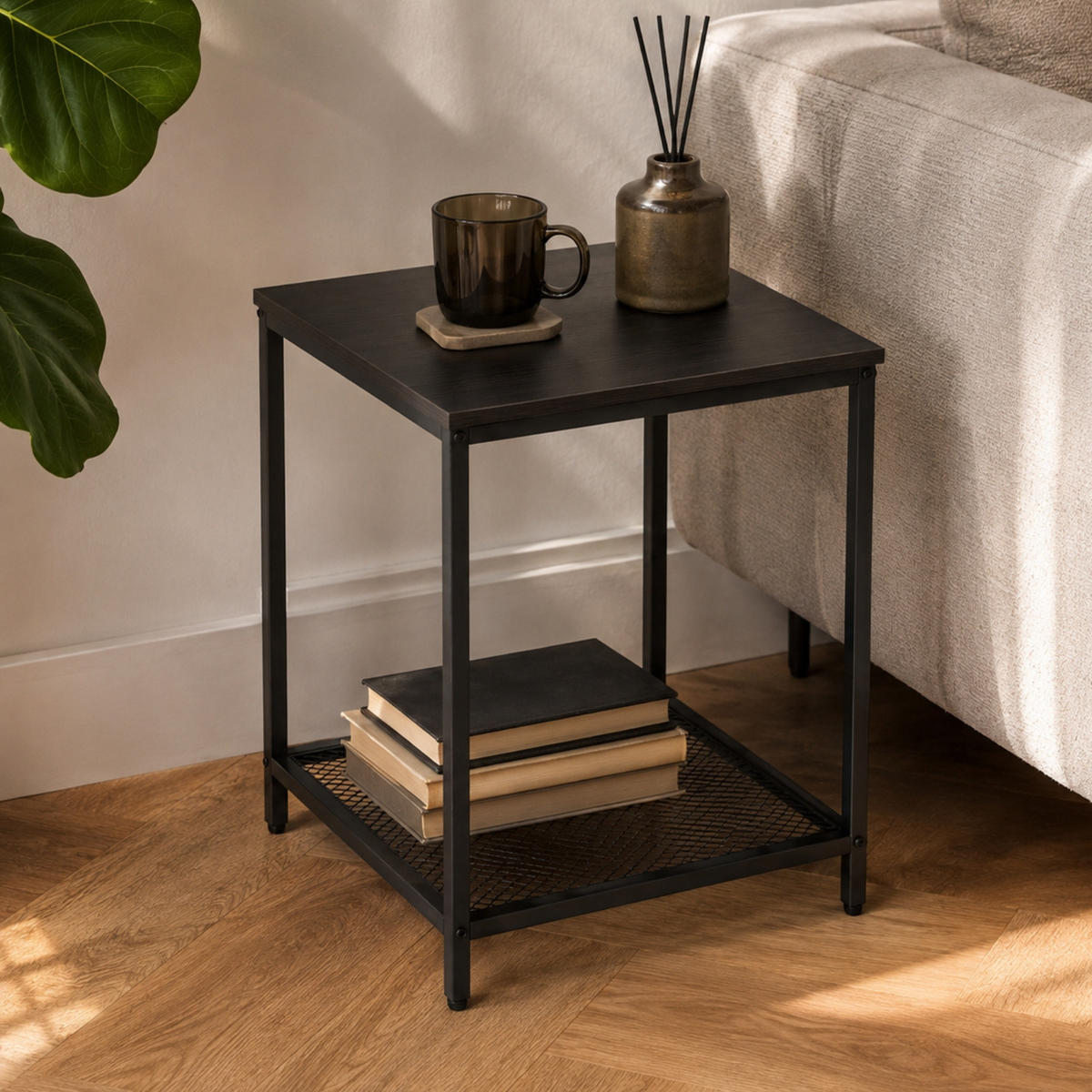 BEISTELLTISCH mit Gitterablage quadratisch Schwarz 45/45/55 cm - Schwarz, Metall (45/45/55cm) - SCENA LIVING
