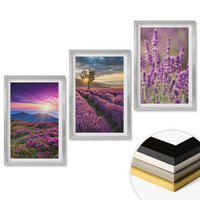 WANDBILDER 3er Set - 40x60 cm Silberner Rahmen - Sonnenuntergang auf Lavendelfeldern - Silberfarben, Kunststoff (40/60cm) - ArtPrintCave