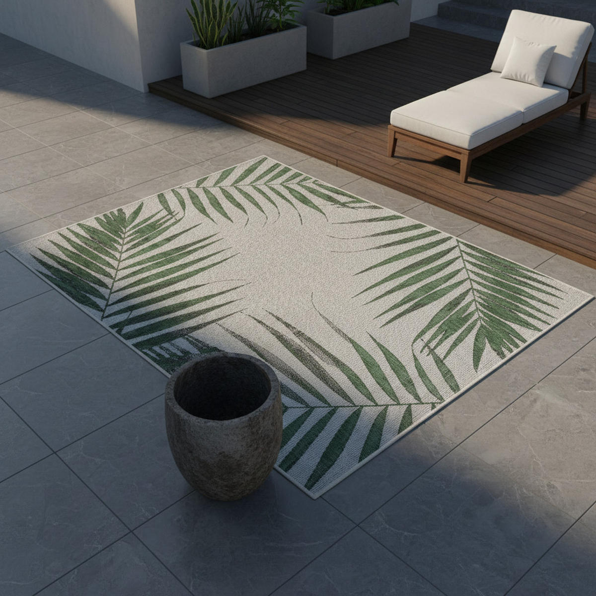 TEPPICH Outdoor Flachgewebe Dschungel-Design Polypropylen Terrasse Grün Rechteckig 120x170 - Grün, Textil (120/170cm) - KADIMA DESIGN