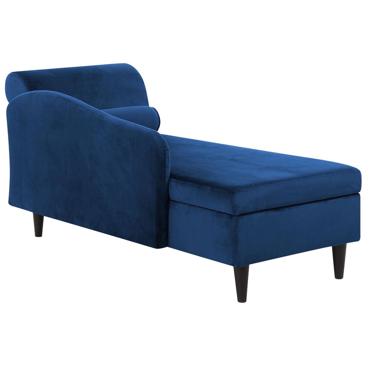 CHAISELONGUE Samtstoff marineblau rechtsseitig Luiro - Blau/Dunkelbraun, Textil (160/77/70cm) - Beliani
