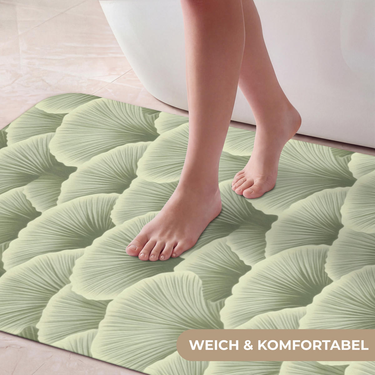 KOUPELNOVÁ PŘEDLOŽKA Vějíř - list - zelený 60x120 cm - pastelově zelená, textil/plast (60/120cm)