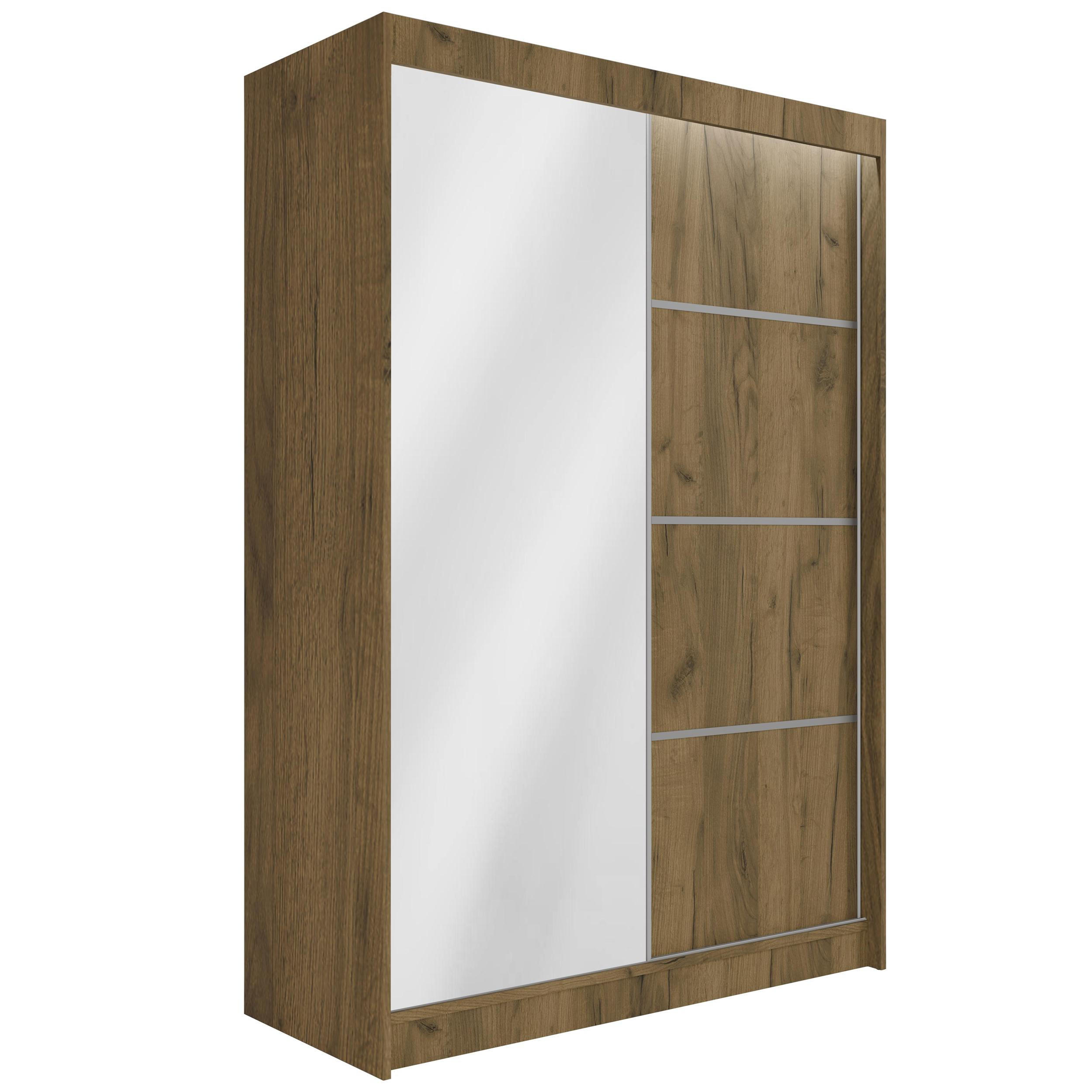 KLEIDERSCHRANK PAOKI mit LED - 150 cm - Braun - Braun, Holzwerkstoff (150/215/61cm) - ALTDECOR