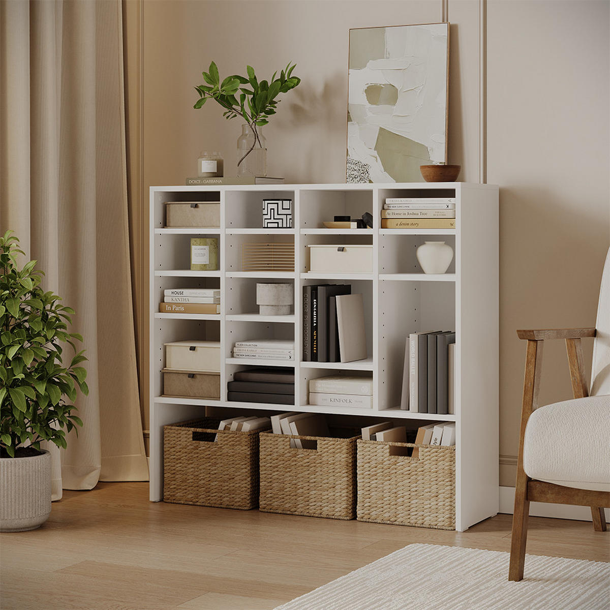 SCHUHSCHRANK Hermia, Weiß, 104.2 x 99 cm mit 16 offenen Fächern - Weiß, Holzwerkstoff (104.2/99/32.1cm) - Vicco