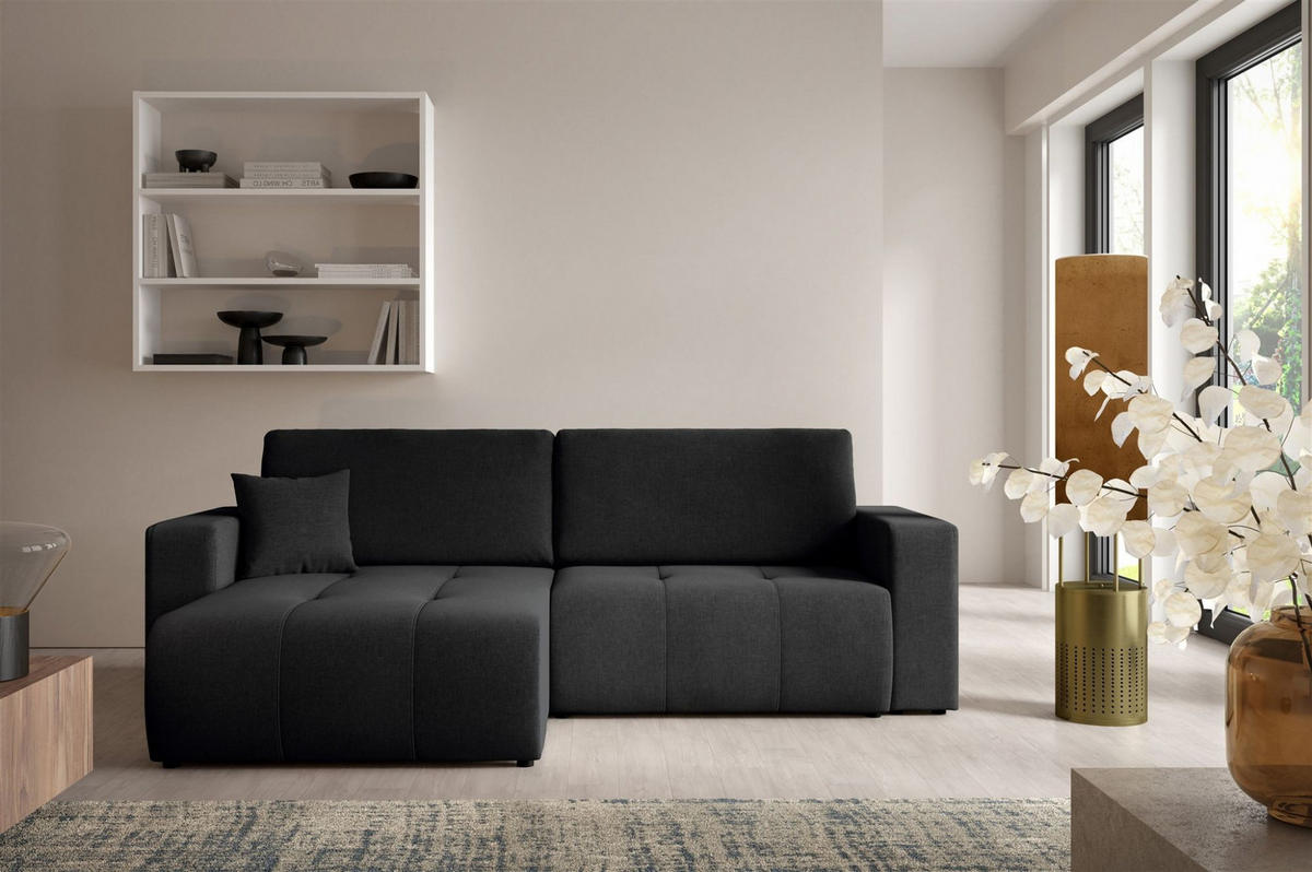 ECKSOFA Augusto - Schwarz, Holzwerkstoff/Textil (244/149cm) - Fun Möbel