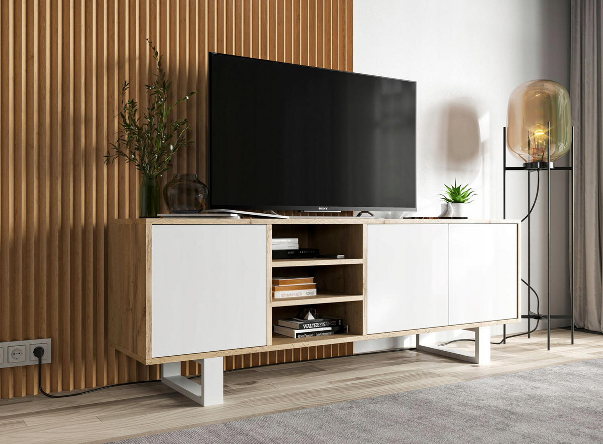 TV-LOWBOARD Apollo Eiche wotan Weiß Matt mit Metallbeinen 150 cm - Weiß, Holzwerkstoff/Metall (150/53/35cm) - Meble Lindner