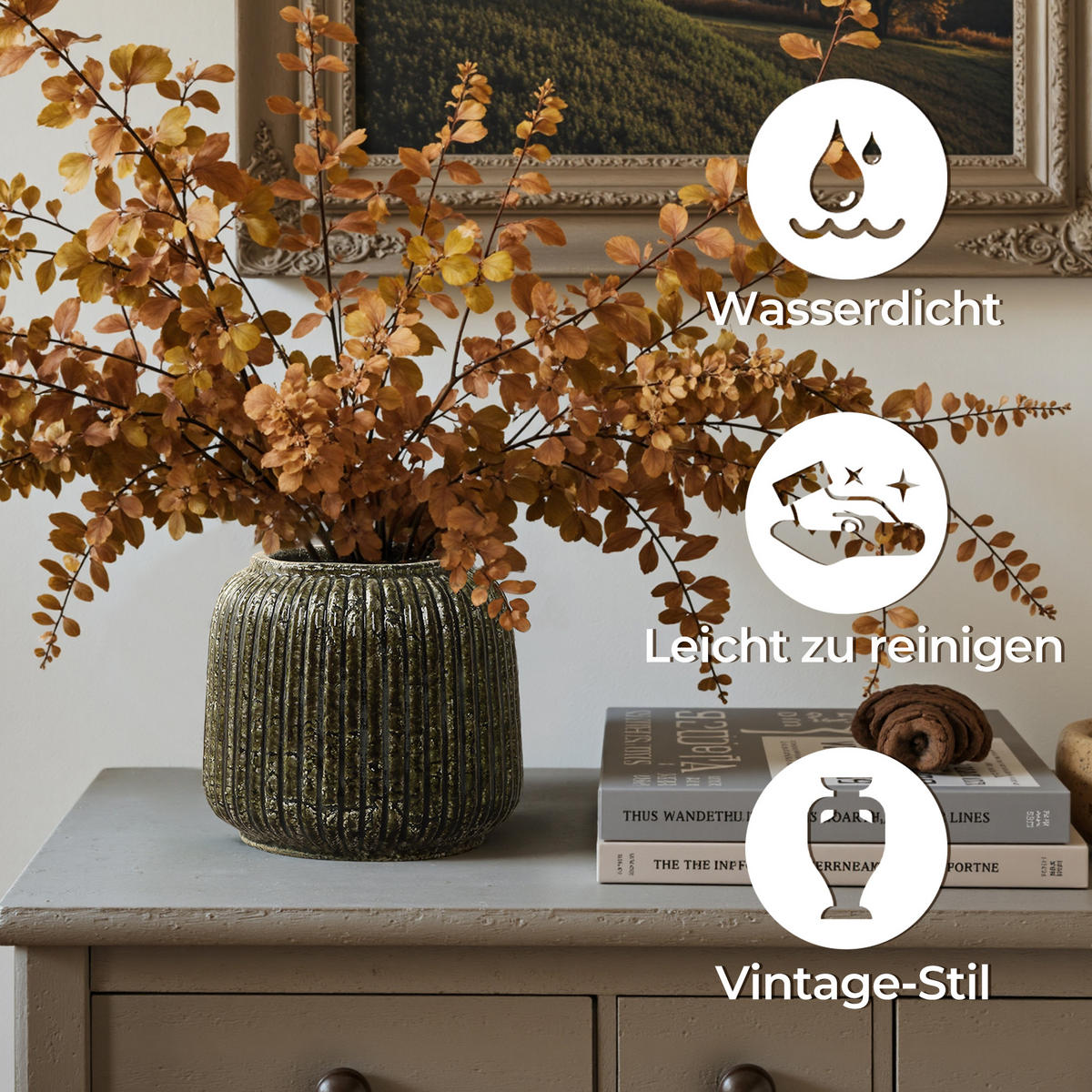 VASE, dunkelgrün aus Keramik, Ø23 x H21.5 cm - Dunkelgrün, Keramik (21.5cm) - Hometopia