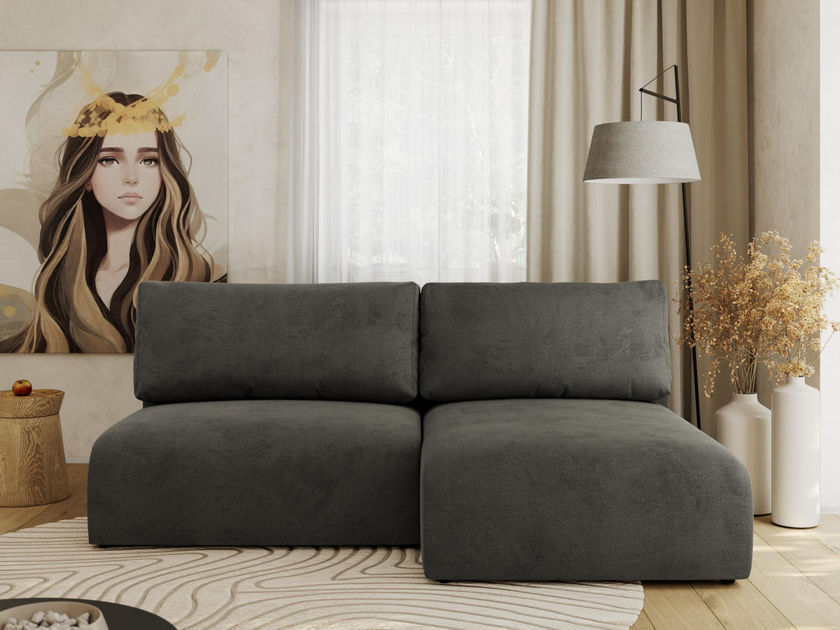 ECKSCHLAFSOFA VIVO L Dunkelgrau Velvet - rechts - Dunkelgrau/Schwarz, Kunststoff/Textil (150/223cm) - MKS