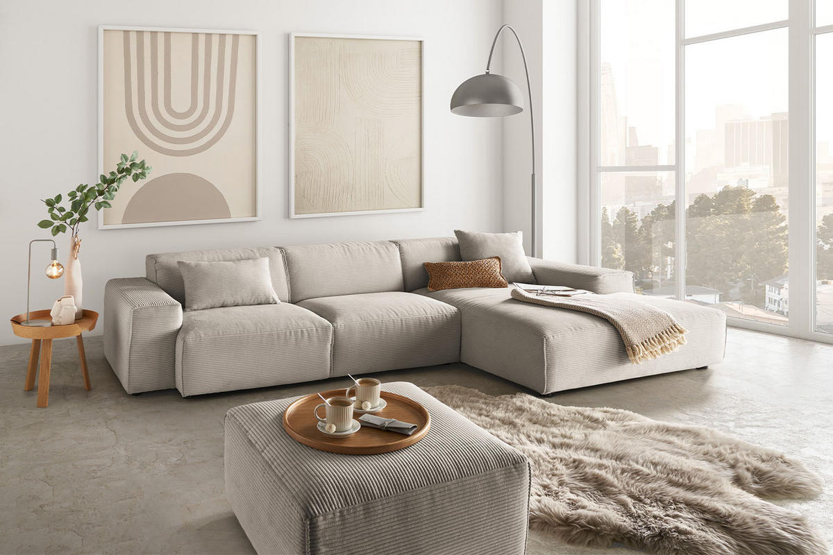 ECKSOFA RANI Steingrau Cord - Schwarz/Grau, Kunststoff/Textil (299/189cm) - KAWOLA