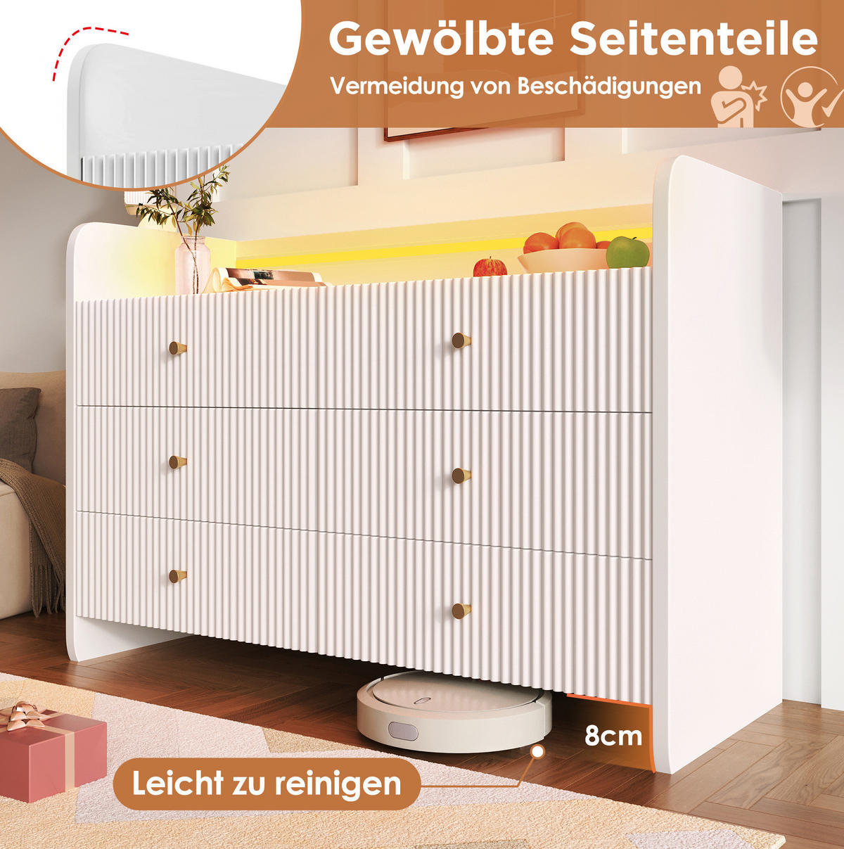 SIDEBOARD 120/40/75 cm Weiß aus Spanplatte mit LED - Weiß, Holzwerkstoff (120/75/40cm) - OKWISH