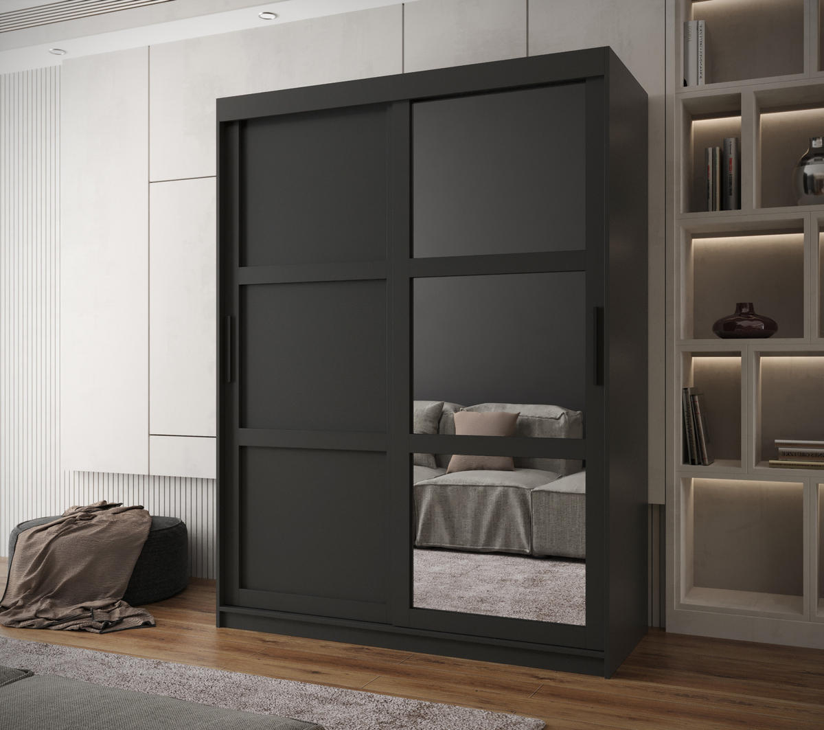 SCHWEBETÜRENSCHRANK 200/150/62 2-türig - Schwarz, Holz/Kunststoff (150/200/62cm) - MÖBEL KRYSPOL