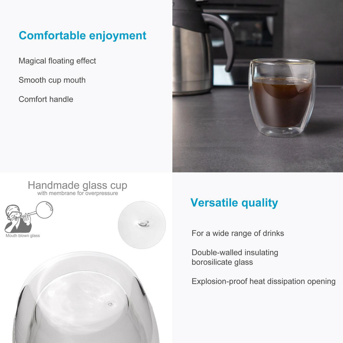 KAFFEEGLAS 250ml (4er-Set) - Transparent, Glas - Intirilife