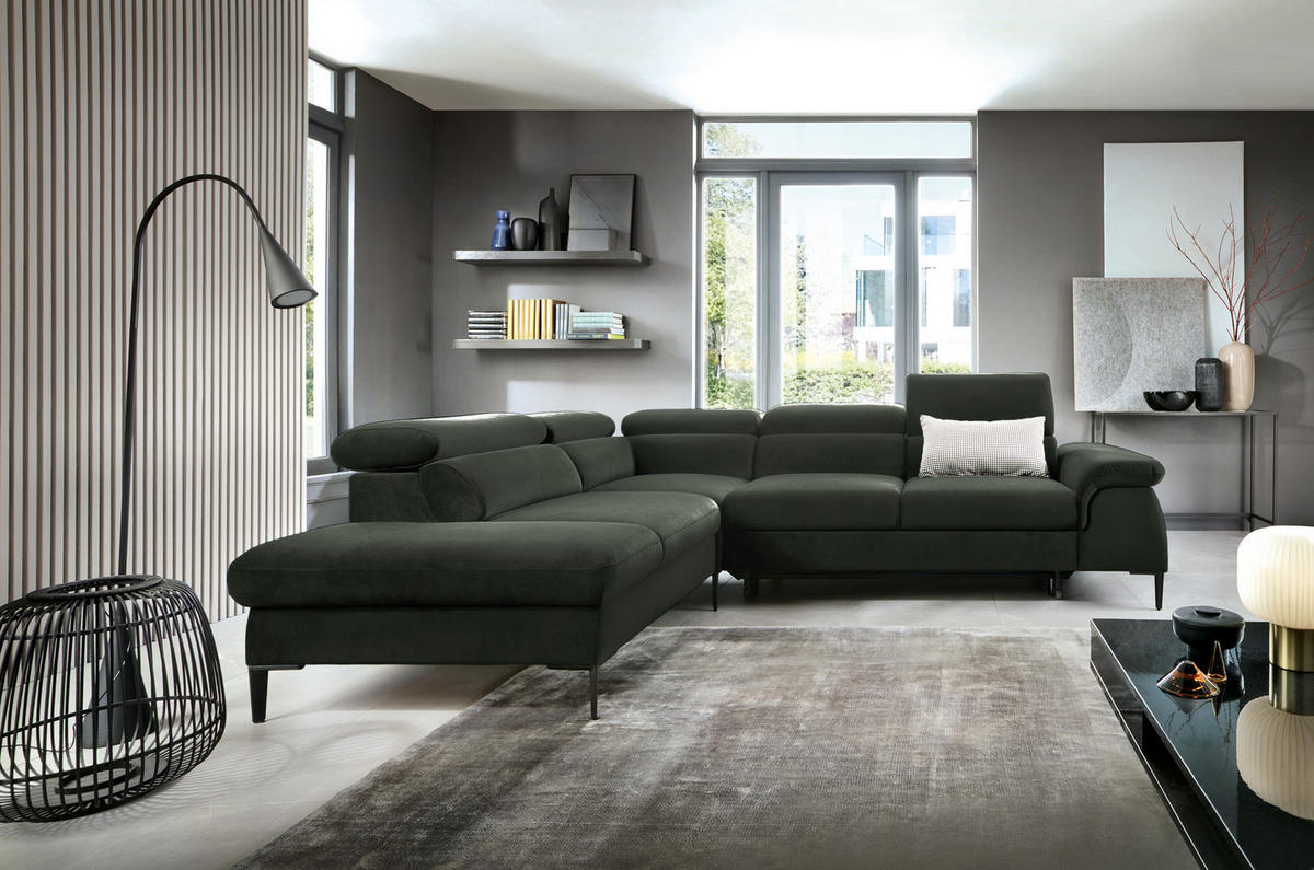 SCHLAFSOFA 280 cm Amaro L mit verstellbaren Kopfstützen, Links, Grün - Grün, Holz (280/214cm) - Emporius