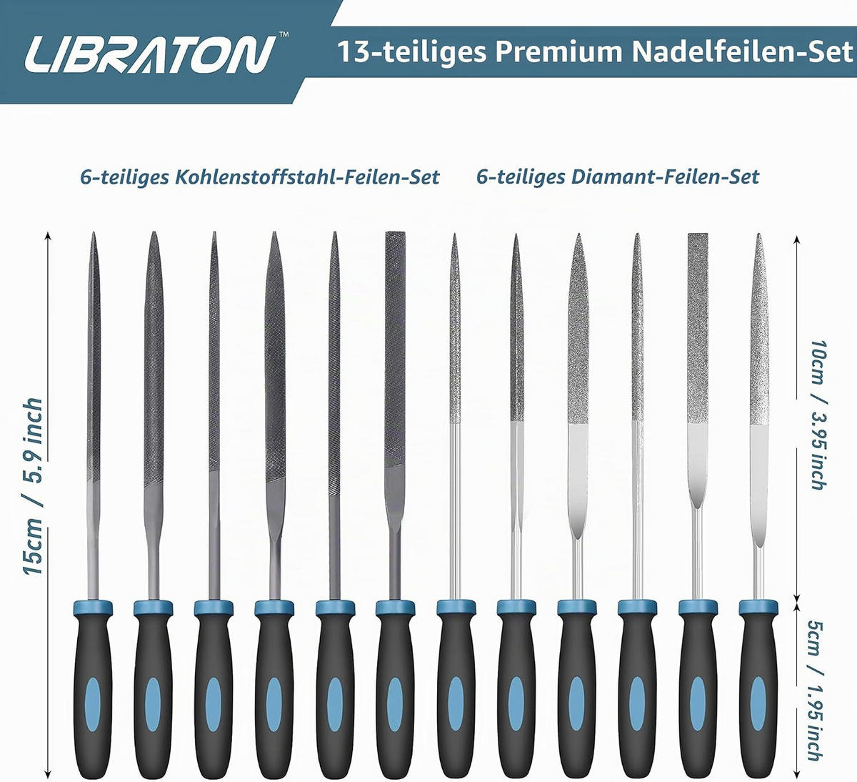 NADELFEILEN-SATZ, Diamantbeschichtet für Metall - Blau, Metall (20.8/5.2/3cm) - LIBRATON