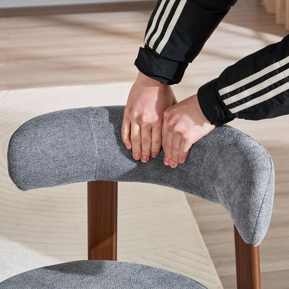 ESSZIMMERSTUHL 2ER-SET aus Stoff, mit ergonomischer Bügellehne - Grau, Textil (51.5/79/57cm) - Urban Meuble