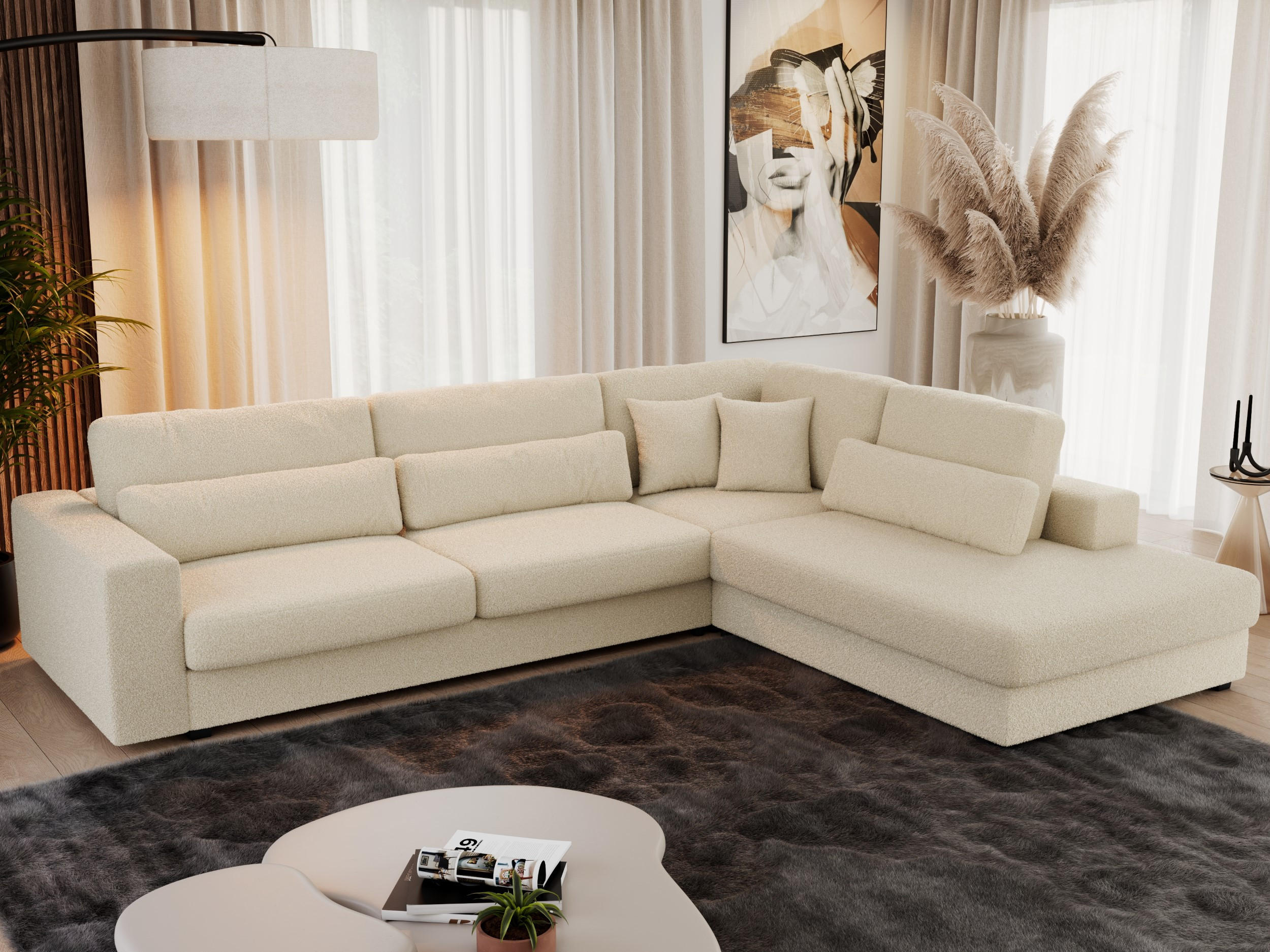 ECKSOFA Savona Beige Boucle - rechts - Beige/Schwarz, Kunststoff/Textil (249/316cm) - MKS