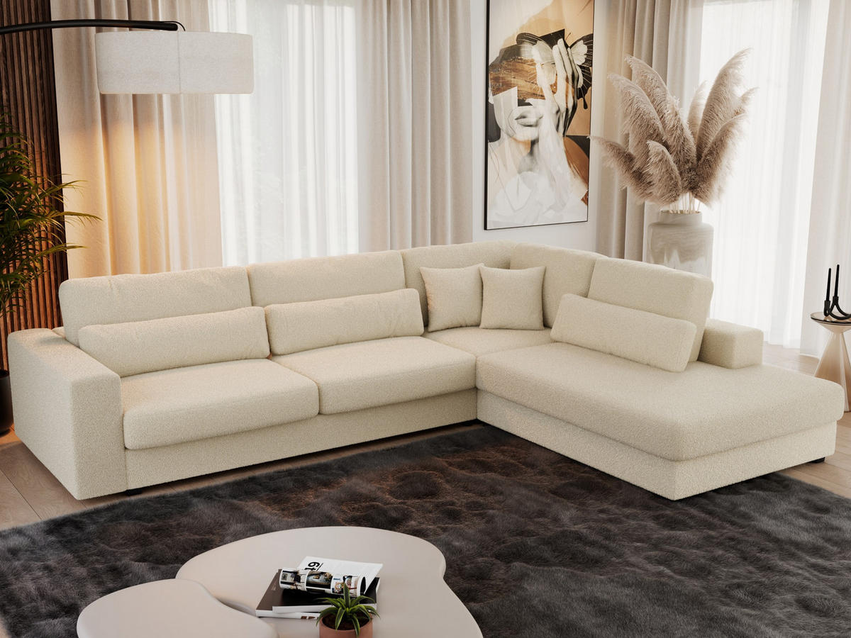 ECKSOFA Savona Beige Boucle - rechts - Beige/Schwarz, Kunststoff/Textil (249/316cm) - MKS