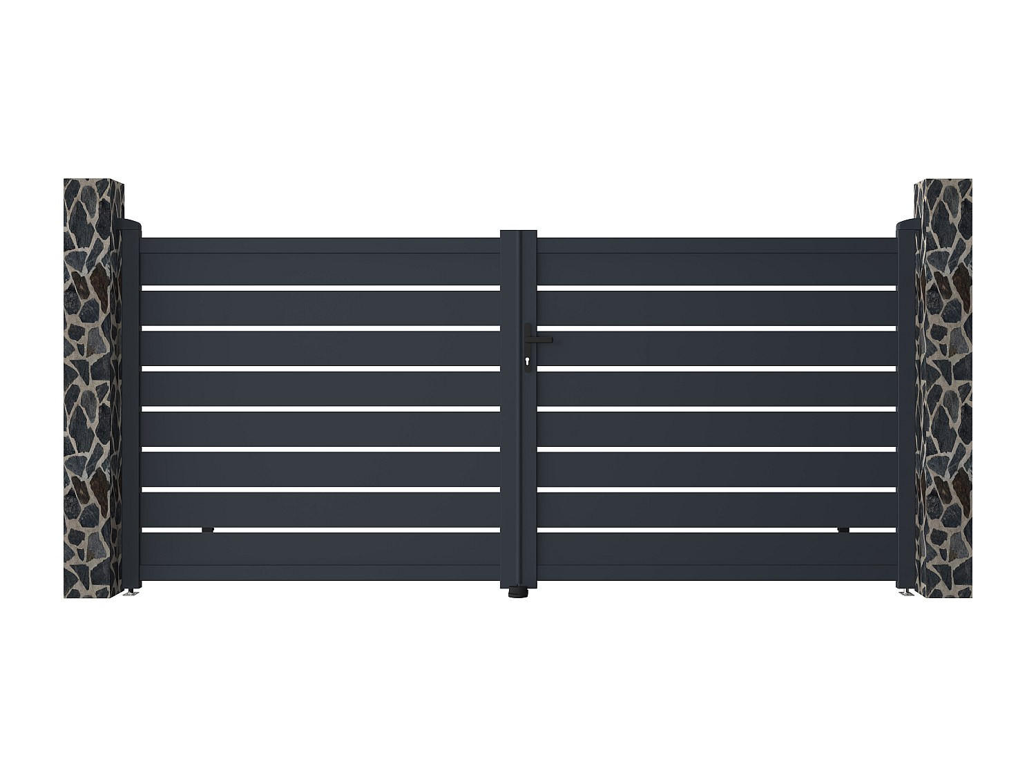 GARTENTOR Flügeltor Doppeltor mit Torantrieb - durchbrochen - Aluminium - 355 x 166 cm - Anthrazit - PRIMO - Anthrazit, Metall (350/161cm) - Vente-Unique