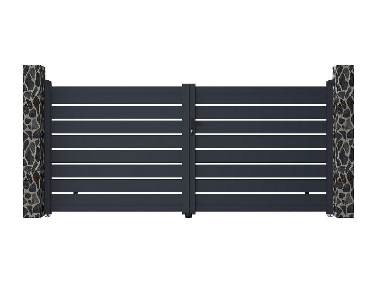 GARTENTOR Flügeltor Doppeltor mit Torantrieb - durchbrochen - Aluminium - 355 x 166 cm - Anthrazit - PRIMO - Anthrazit, Metall (350/161cm) - Vente-Unique