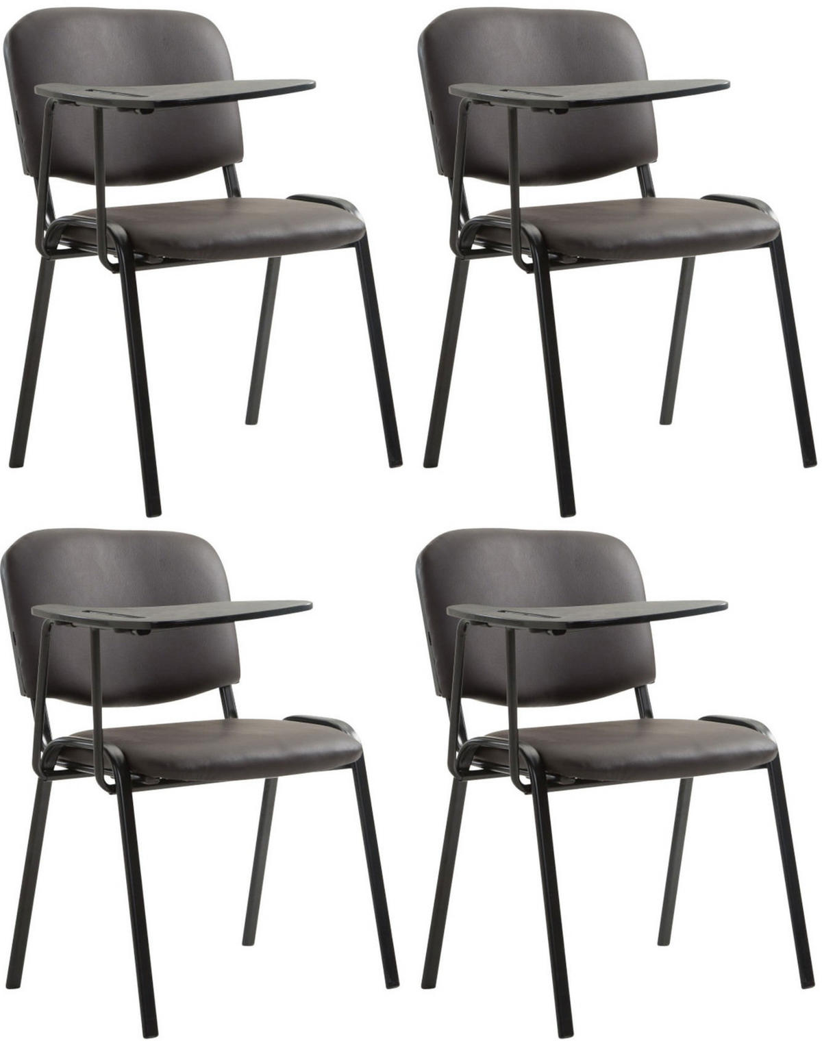 BESUCHERSTUHL 4er Set Lederlook Braun - Schwarz/Braun, Textil/Metall (53/81/71cm) - CLP