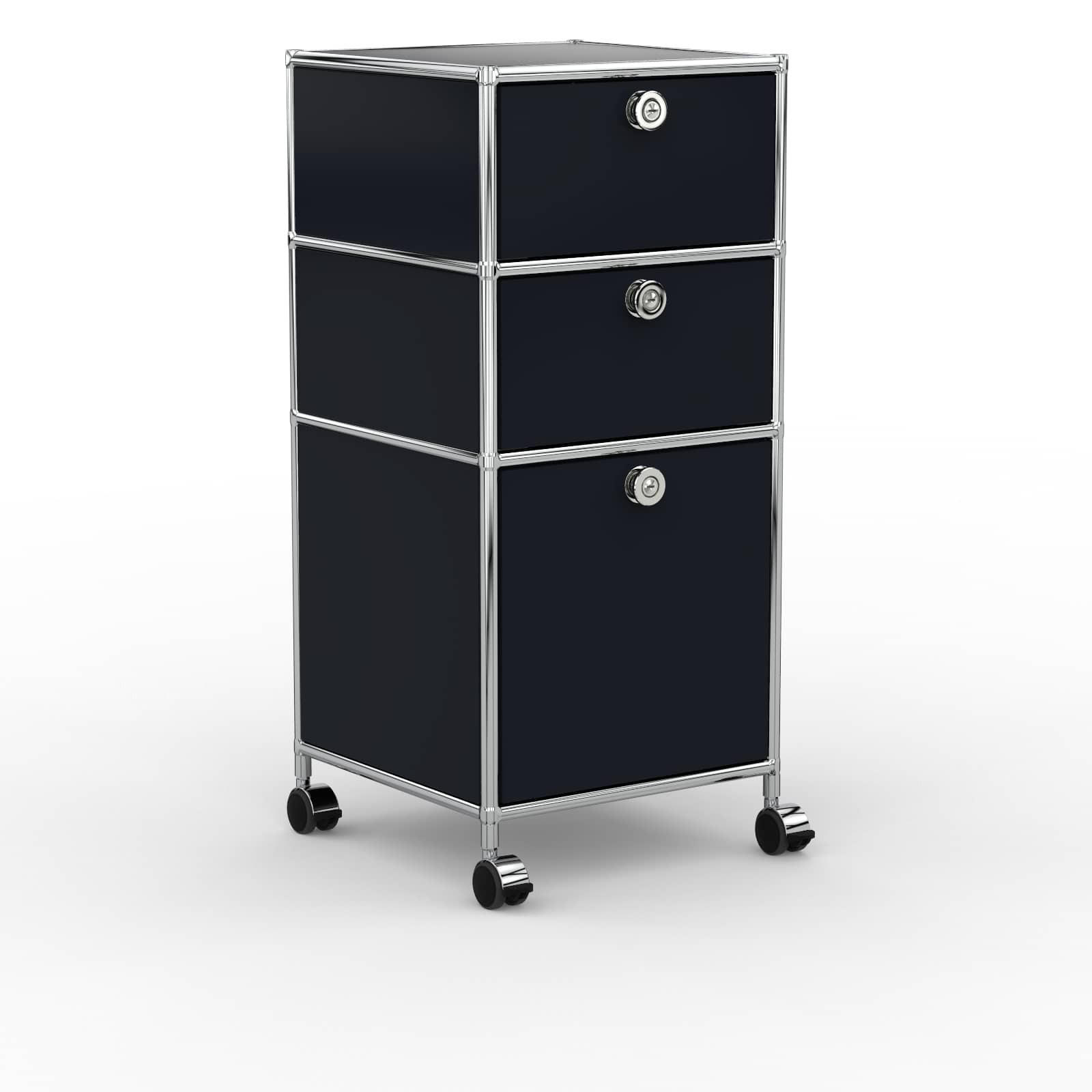 BÜRO-ROLLCONTAINER, Metall, 40 cm, 2 Schubladen + 1 hohe Schublade, Graphitschwarz - Chromfarben/Silberfarben, Metall (40/87.9/39.7cm) - Versee