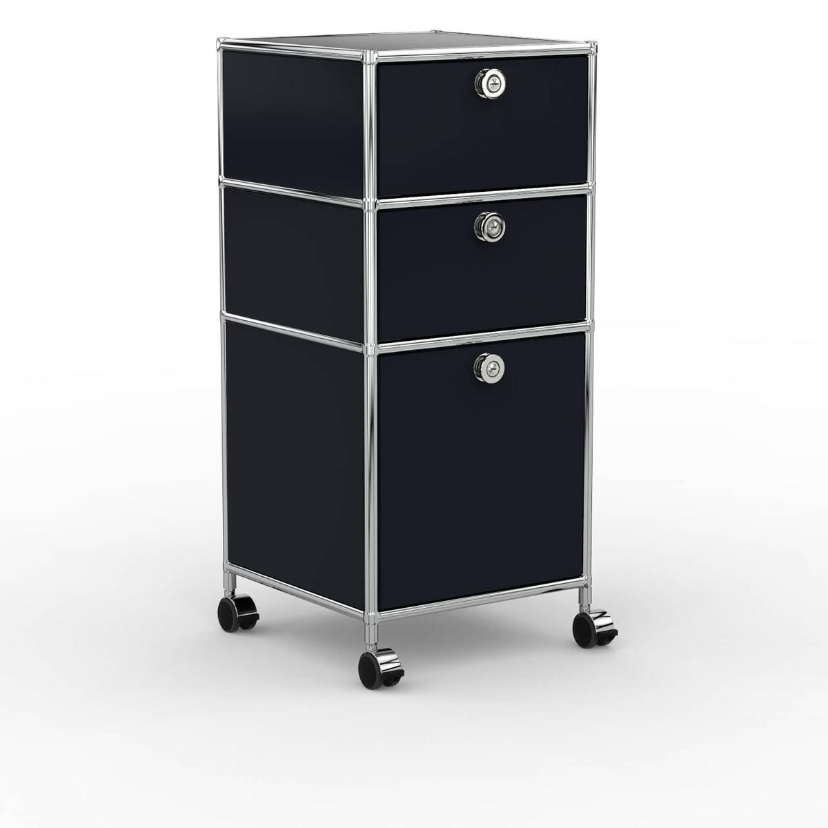 BÜRO-ROLLCONTAINER, Metall, 40 cm, 2 Schubladen + 1 hohe Schublade, Graphitschwarz - Chromfarben/Silberfarben, Metall (40/87.9/39.7cm) - Versee