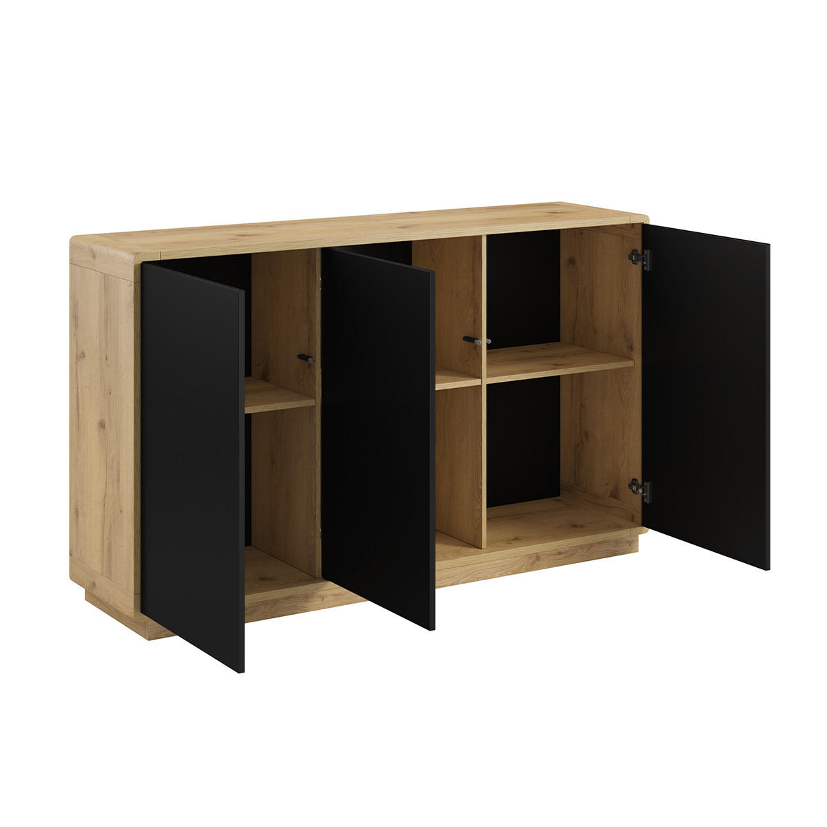 SIDEBOARD Raven Mattschwarz und Holz - Schwarz, Holzwerkstoff (160/75/40cm) - Petits-meubles