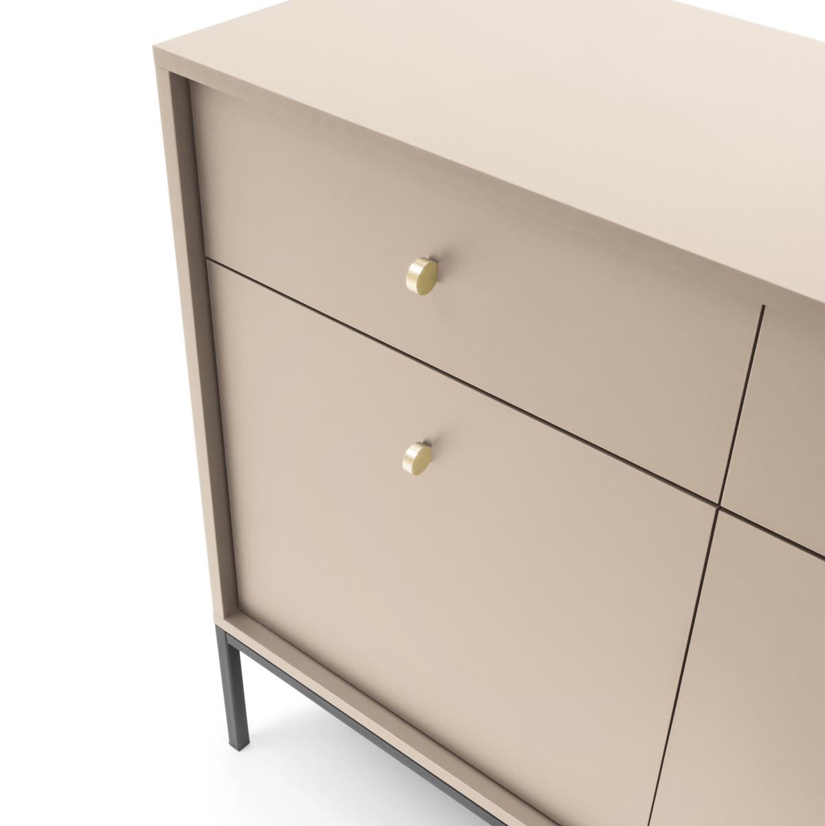 KOMMODE Molly Beige, Schwarze Beine, Kombikommode - Beige/Schwarz, Holzwerkstoff/Metall (104/83/39cm) - Bettso