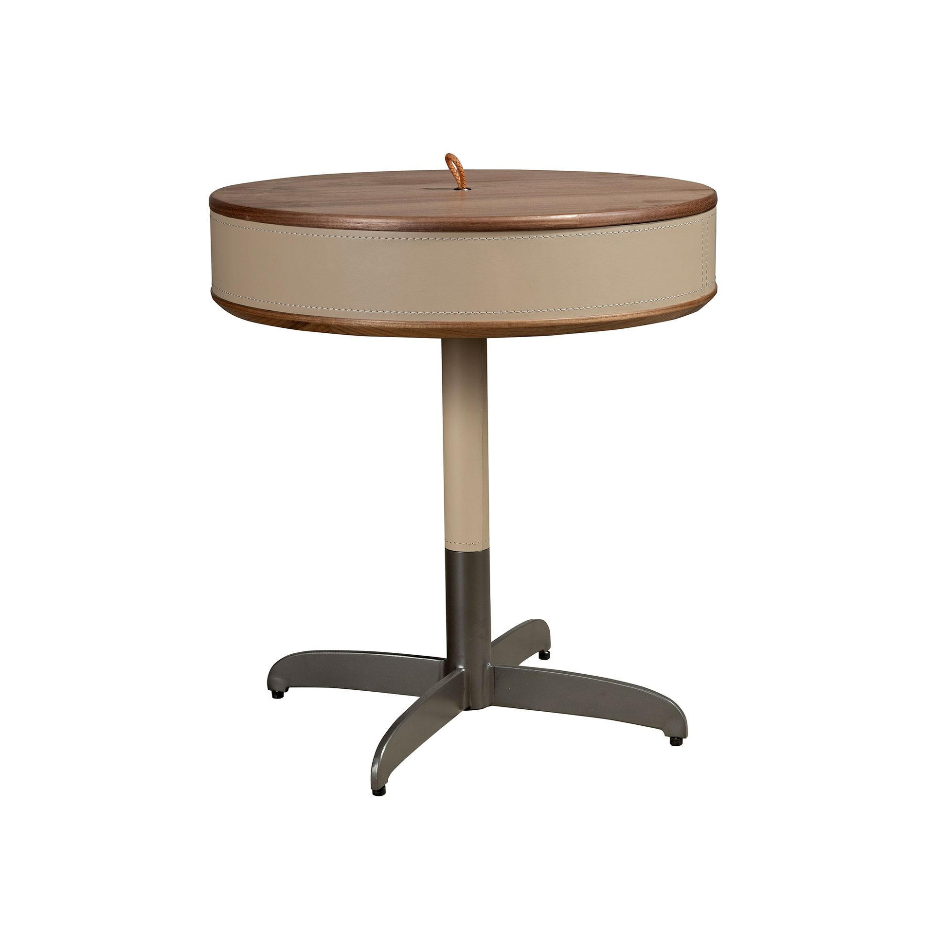 RUNDER Ecktisch Leder, Nussbaum und grauer Stahl - Graubraun/Braun, Leder/Holz (46/46/50cm) - ANGEL CERDA