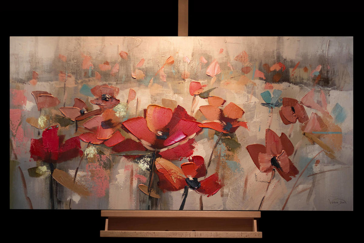 ÖLGEMÄLDE 120/60 cm - Rot/Grau, Holz/Textil (1.7/60cm) - KUNSTLOFT