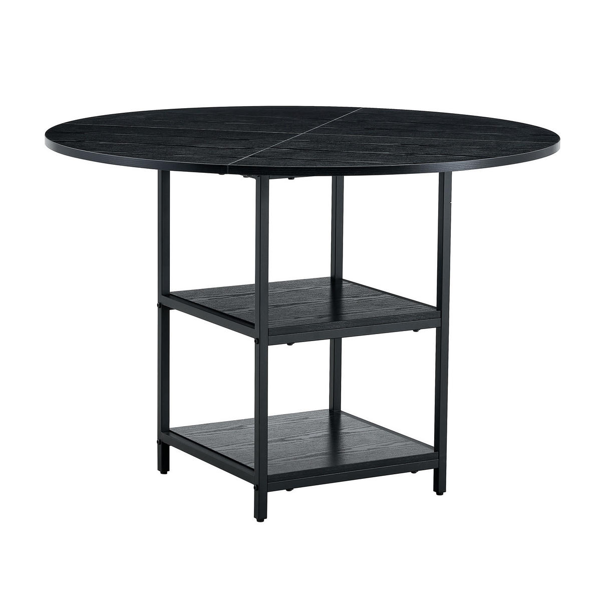 STOL za blagovaonicu, promjer 107 cm, MDF i metal, crni, s 2 odlagalne police - crna, drvni materijal (107/107/75cm) - BEAOK