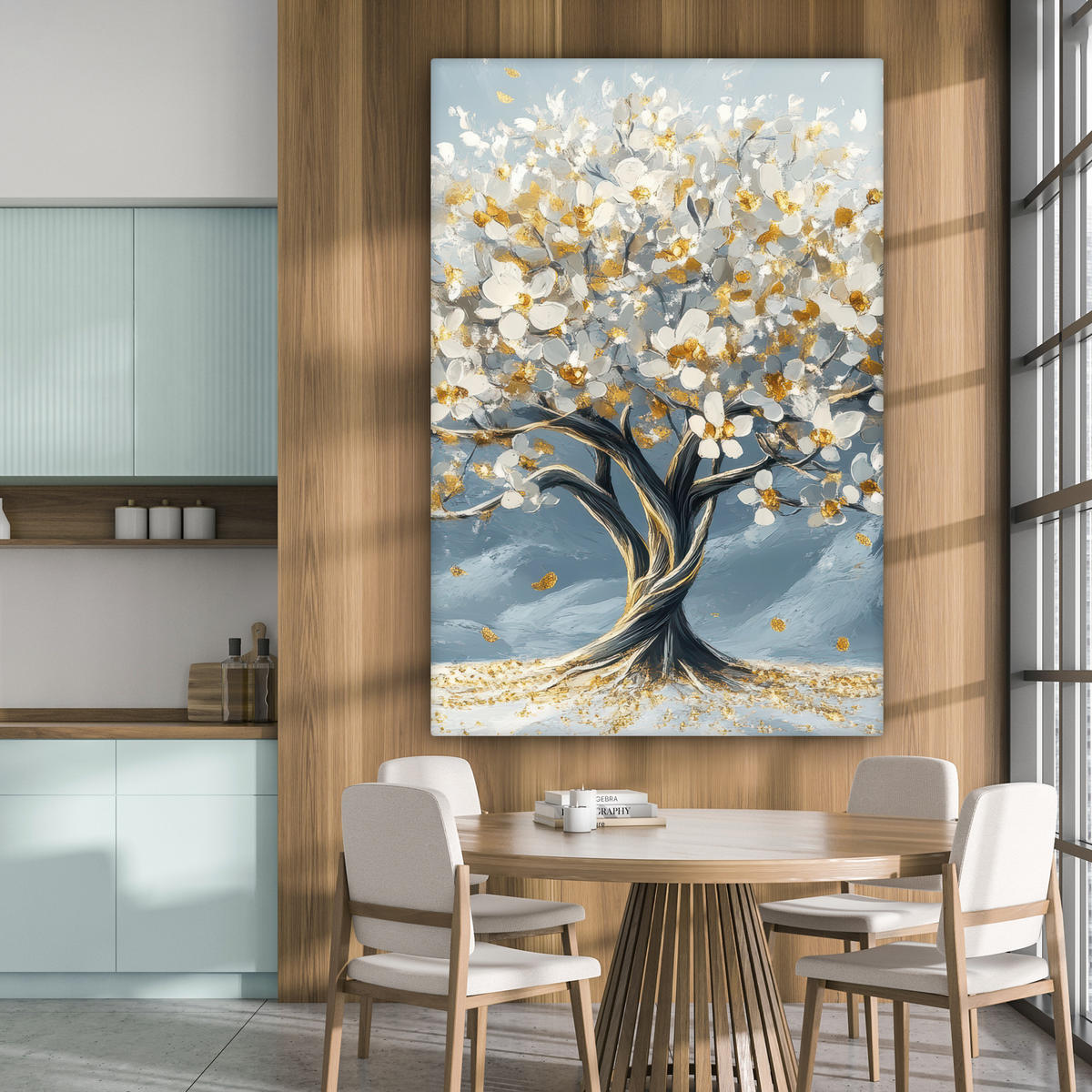 SLIKA NA PLATNU Drevo 90x140 cm - zlate barve, tekstil (90/140cm) - MuchoWow
