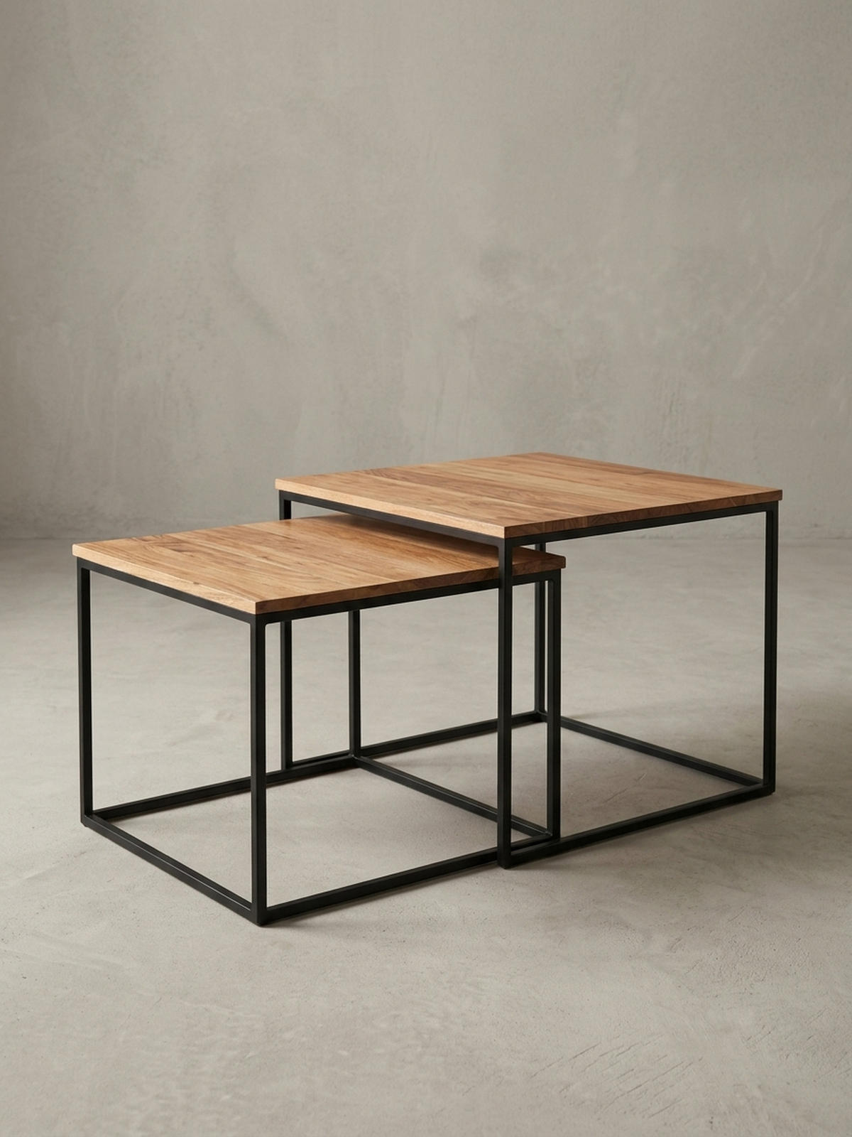 WOHNZIMMERTISCH Set – Holz Metall quadratisch 2-teilig Industrie-Stil - Beige/Schwarz, Holz/Metall (60/60/46cm) - KADIMA DESIGN