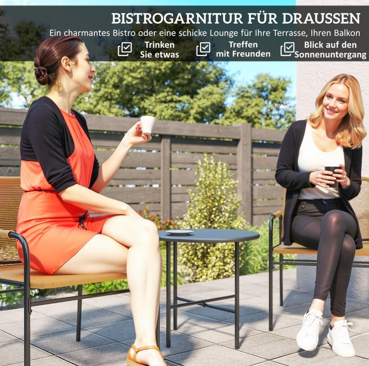 BALKONSET 3-teilig,50×50×48cm Rattan Tisch rostfrei - Gelb, Metall - Modfu