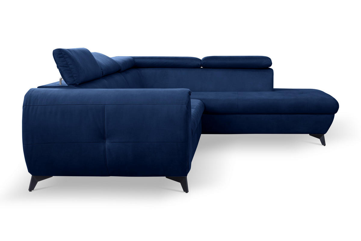 ECKSOFA MAGIA R-S Dunkelblau Plüsch-Stoff mit Schlaffunktion - Dunkelblau, Holz (260/217cm) - MASSENO