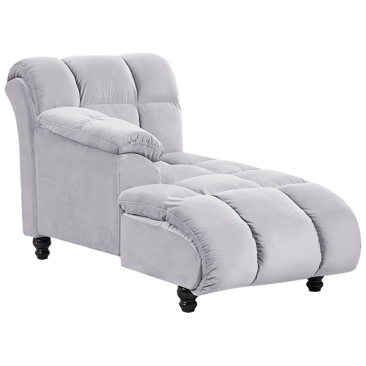 CHAISELONGUE Samtstoff hellgrau rechtsseitig Lormont - Grau, Textil (141/76/70cm) - Beliani