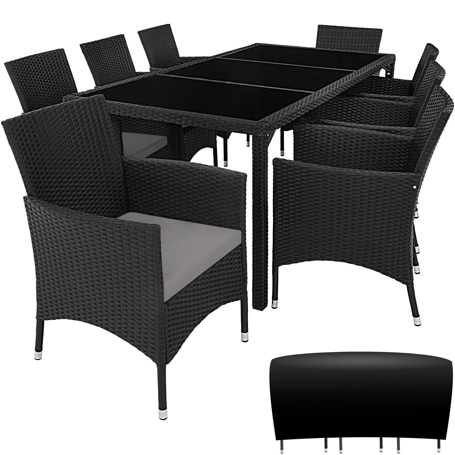 RATTAN SITZGRUPPE Almansa,inklusive Schutzhülle,schwarz/grau - Schwarz/Grau, Kunststoff - tectake