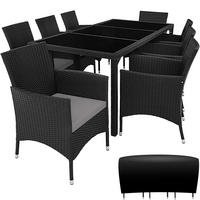 RATTAN SITZGRUPPE Almansa,inklusive Schutzhülle,schwarz/grau - Schwarz/Grau, Kunststoff - tectake