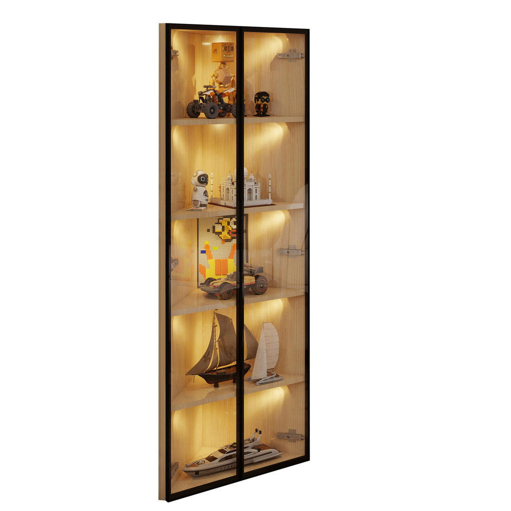 Modfu ROHOVÁ vitrína z MDF 62x35x160 cm dubová s LED osvětlením, tichým dovíráním a bezpečnostním sklem