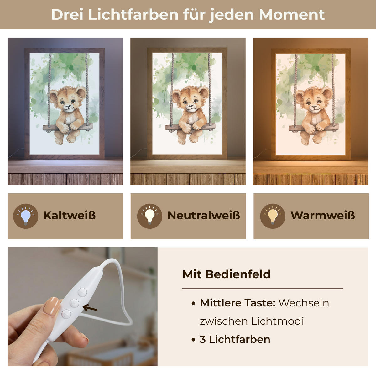 NACHTTISCHLAMPE Löwe - Tier - Kinder - Dschungel 20x30 cm - Weiß, Holzwerkstoff (8/20/30cm)
