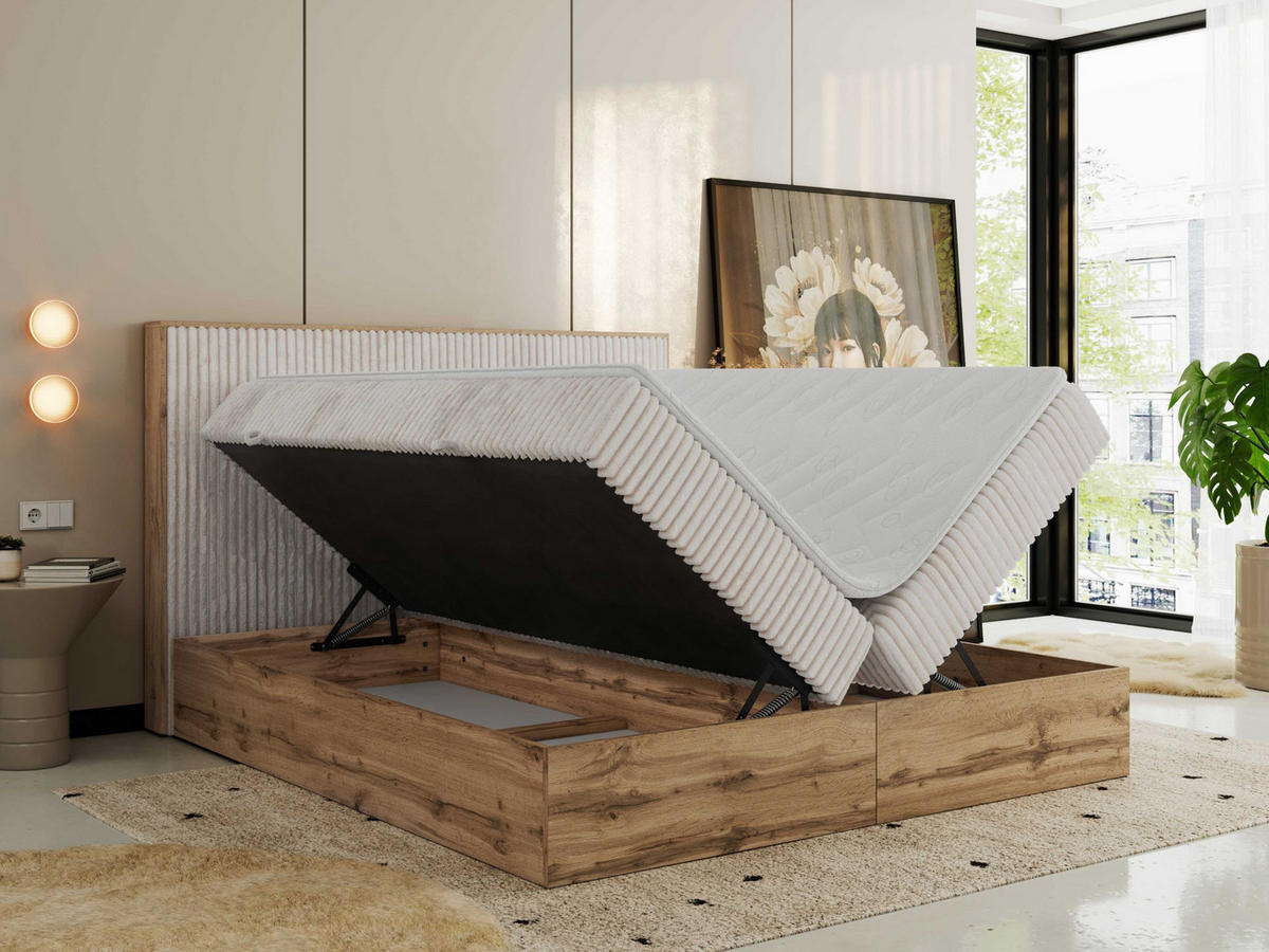 BOXBETT WOOD CLASSIC 180/200 - Beige Cord - H3 - Beige, Textil (180/200cm) - MKS
