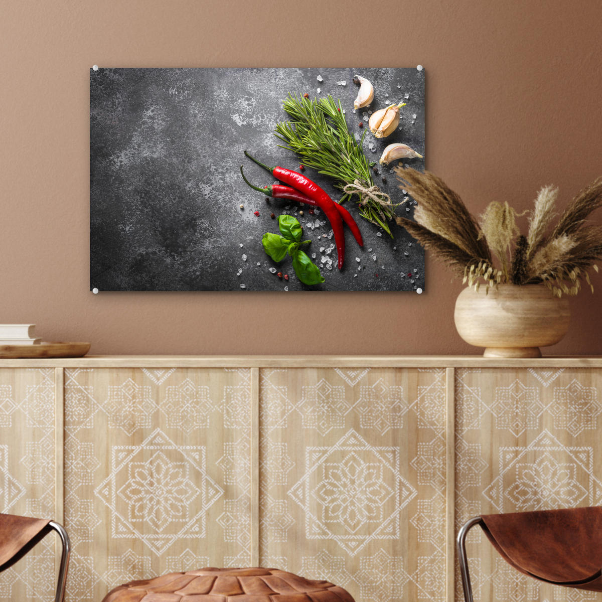 ACRYLGLASBILD Pfeffer - Kräuter - Gewürze - Beton 60x40 cm - Dunkelgrau, Glas (60/40cm) - MuchoWow