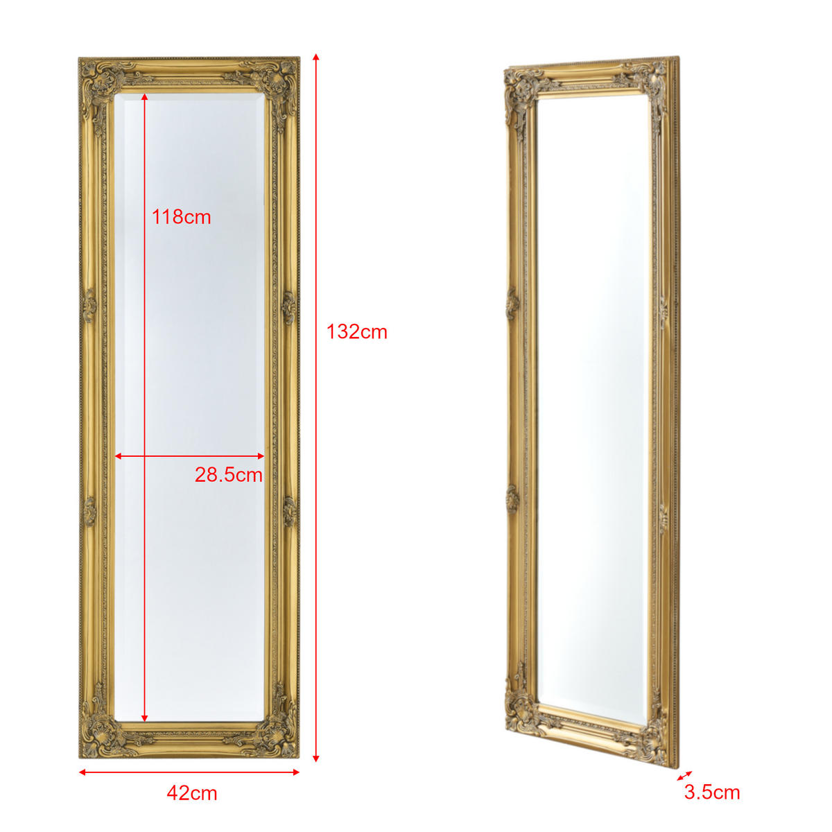 WANDSPIEGEL Livorno - Goldfarben, Glas/Holz (28.5/132/118cm) - [en.casa]