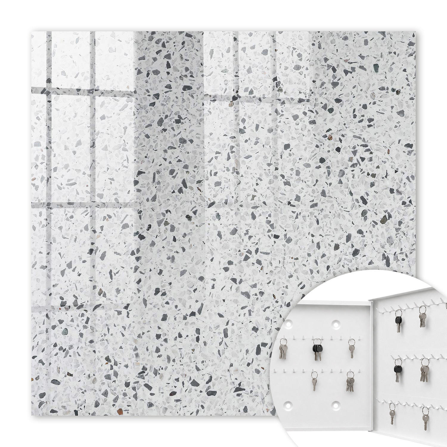 SCHLÜSSELBOX Weiß 30x30 cm – Türöffnung nach rechts - Terrazzo-Stil - Weiß, Metall (30/30/5cm) - TULUP